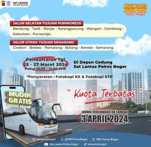 Kapolres Bogor Adakan Program Mudik Gratis Bagi Warga Masyarakat Kabupaten Bogor.