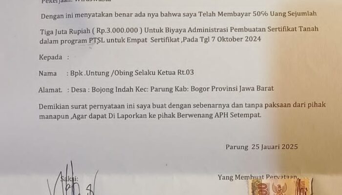 Program Pendaftaran Tanah Sistematis Lengkap (PTSL) Di Desa Bojong indah Diduga Jadi Ajang Pungli Oknum perangkat Desa !!